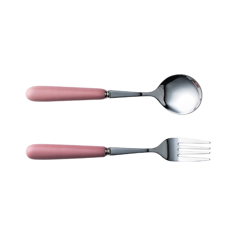 Mango de cerámica rosa azul oscuro cuchara de arroz de acero inoxidable cuchara de helado cuchara pequeña cuchara de comida occidental tenedor de carne