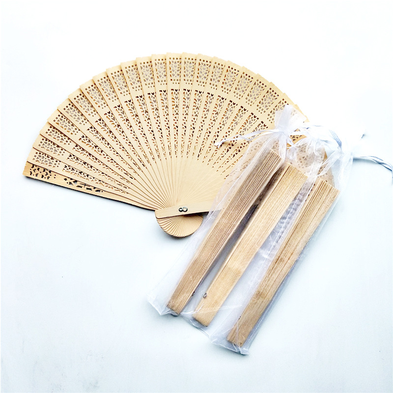 Hay en stock ventilador plegable de madera transfronterizo boda ventilador de madera con embalaje 4 tipos de embalaje opcional