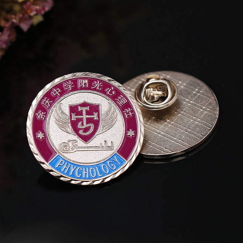 Venta a largo plazo insignia de personalidad de metal redondo estampado insignia aniversario empresa pin pintura