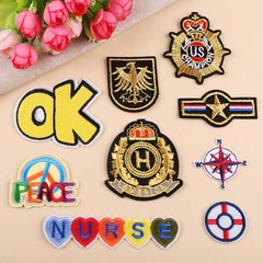 Embroidered Applique Computerized Embroidery Personalized DIY Gold Thread Crown OK Badge Clothes Decorative Patch