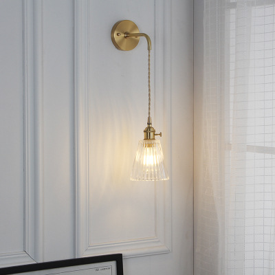 Nórdico espejo frontal dormitorio lámpara de pared baño guardarropa latón lámpara de pared de cristal