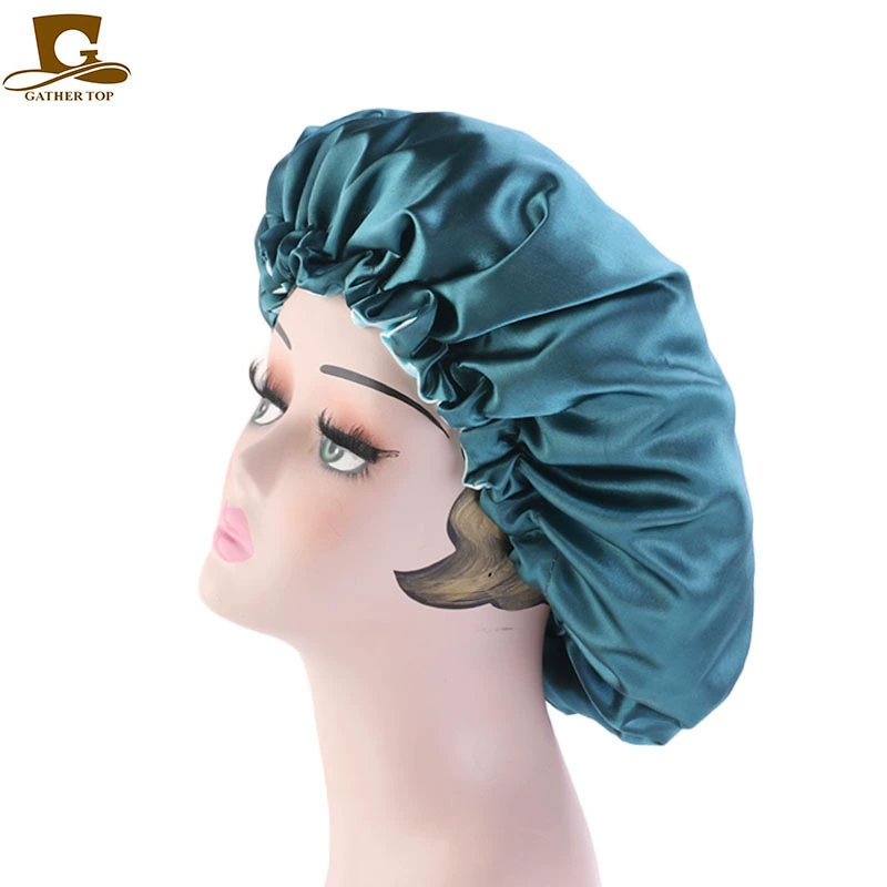 Double‑layer color‑block sleeping cap, adjustable buckle, reversible night/chemotherapy hair care hat, 36 cm
