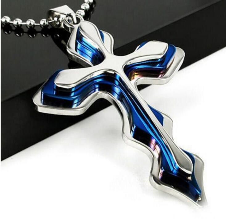 Wave shaped three-layer cross pendant couple trendy necklace accessory_voghion.com