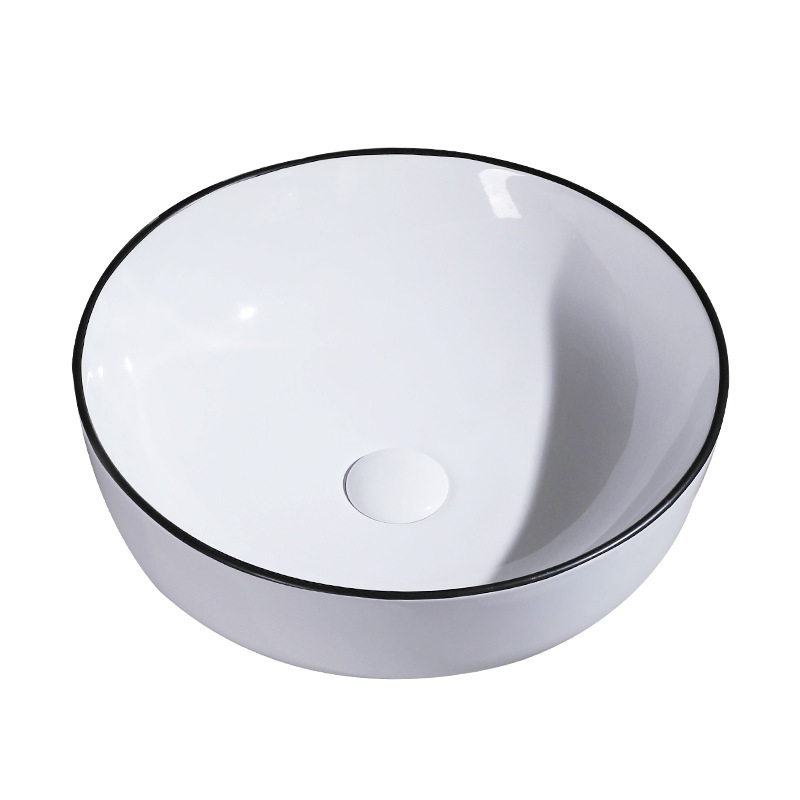 Borde negro Mesa Redonda lavabo del hogar lavabo negro Cuenca del arte del hotel baño cuenca blanco y negro
