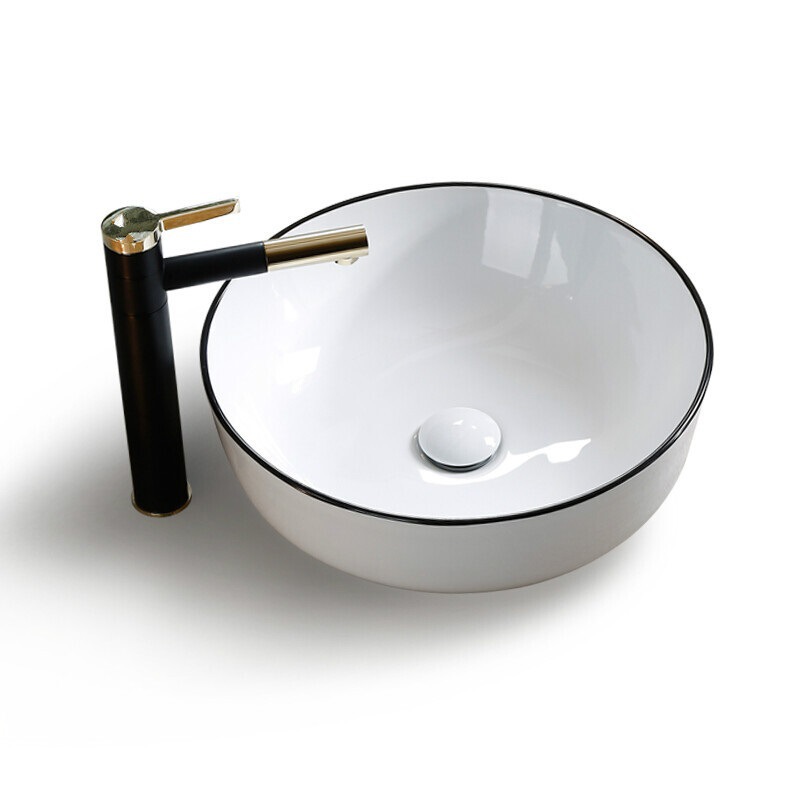 Borde negro Mesa Redonda lavabo del hogar lavabo negro Cuenca del arte del hotel baño cuenca blanco y negro