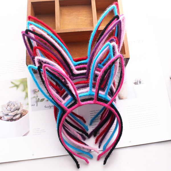 Candy -colored rabbit ears head hoop Creative plush metal hair hoop…