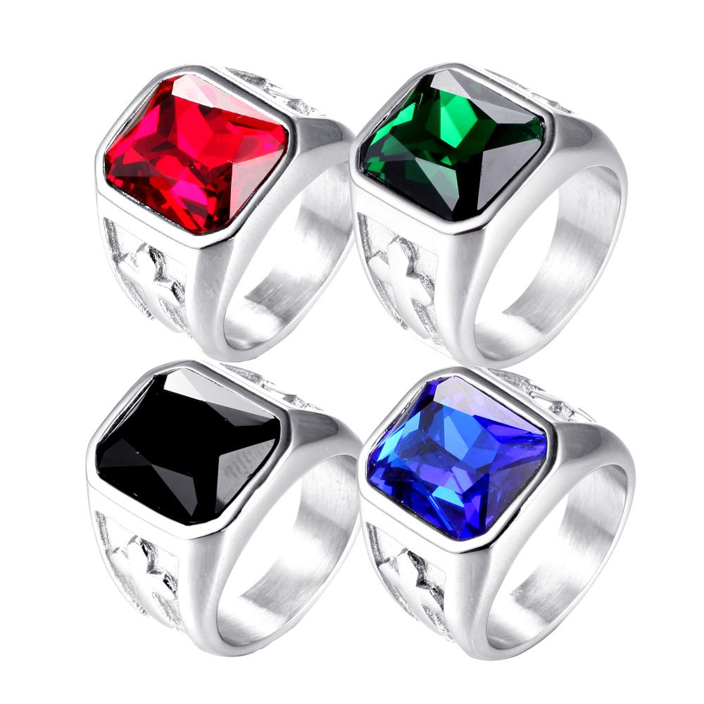 Ring Wholesale Stainless Steel Men's Ring Cross Gem Titanium Steel Ring