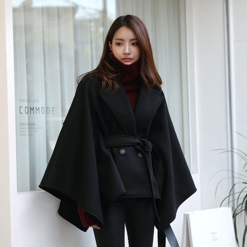 Wool Coat for Women Winter 100kg Designer Coat Mid-Length Loose Lace-Up Shawl Cape Thickened Outerwear