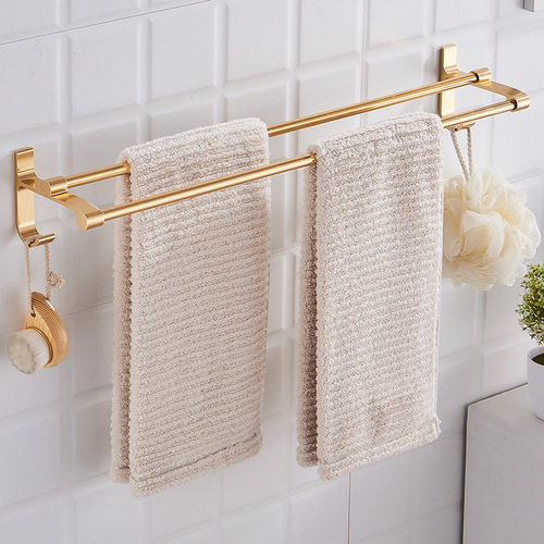 No punching space aluminum towel rack bathroom bathroom double pole towel hanging rod to dry bath towel storage rack wholesale