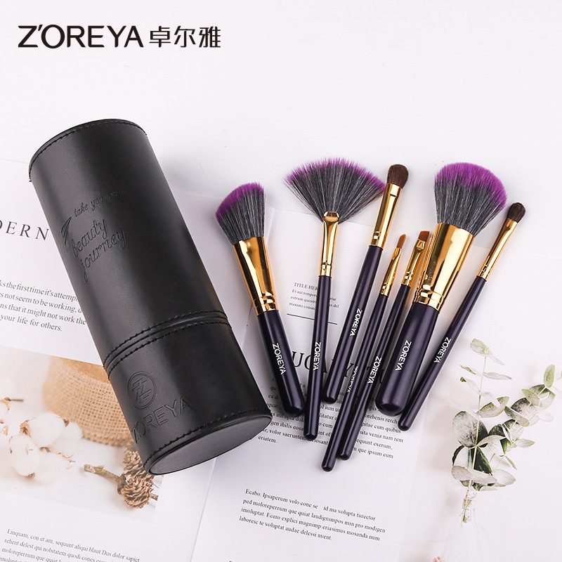 ZOREYA 7 pinceles de maquillaje traje portátil principiante barril cepillo conjunto completo de cepillos herramientas de belleza