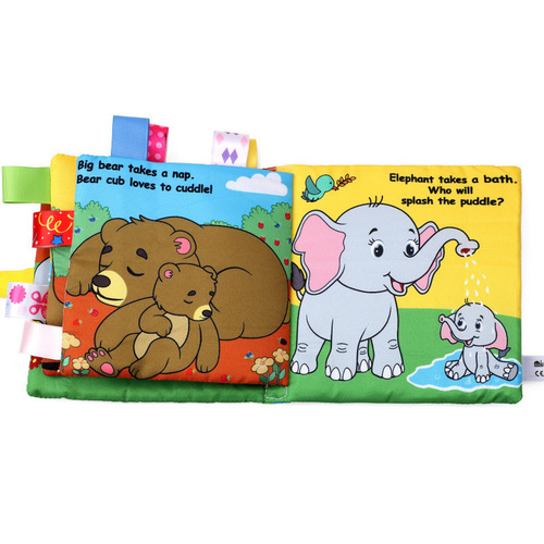 Animal baby label cloth book cannot be torn, can be chewed and makes noise, parent-child interactive infant and toddler early education book