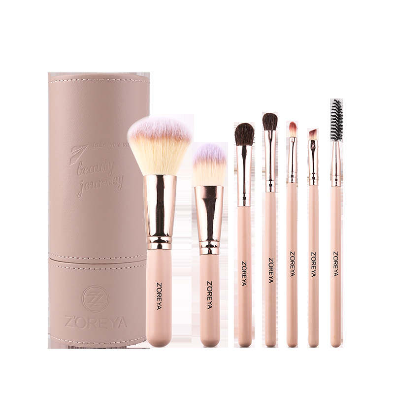 ZOREYA 7 pinceles de maquillaje traje portátil principiante barril cepillo conjunto completo de cepillos herramientas de belleza