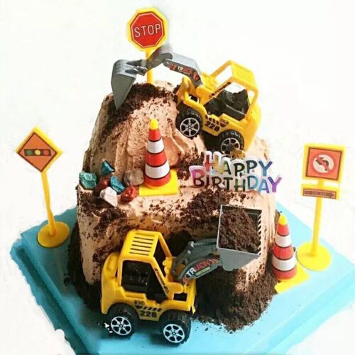 Engineering vehicle 6-piece set cake decoration ornaments tractor backhoe truck baby boy birthday baking party toys