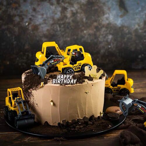 Engineering vehicle 6-piece set cake decoration ornaments tractor backhoe truck baby boy birthday baking party toys