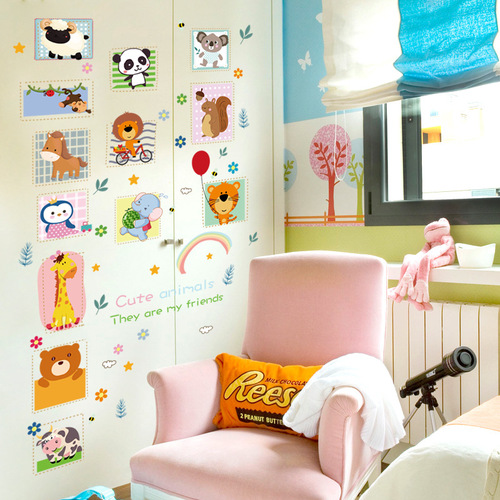 Aike Animal Car Chinese and English Early Education Children's Room Decoration Painting Creative Kindergarten Adhesive Cartoon Wall Sticker