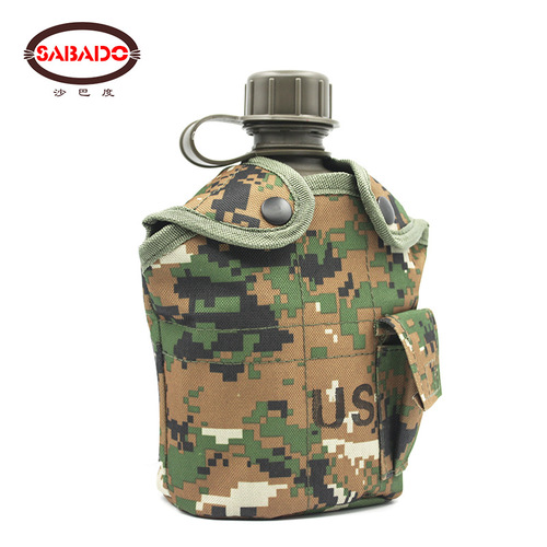 Sabah Outdoor Camping American Style Water Bottle Set of 3, Mountaineering Training Convenient, Camouflage US Tactical Water Bottle with Aluminum Lunch Box
