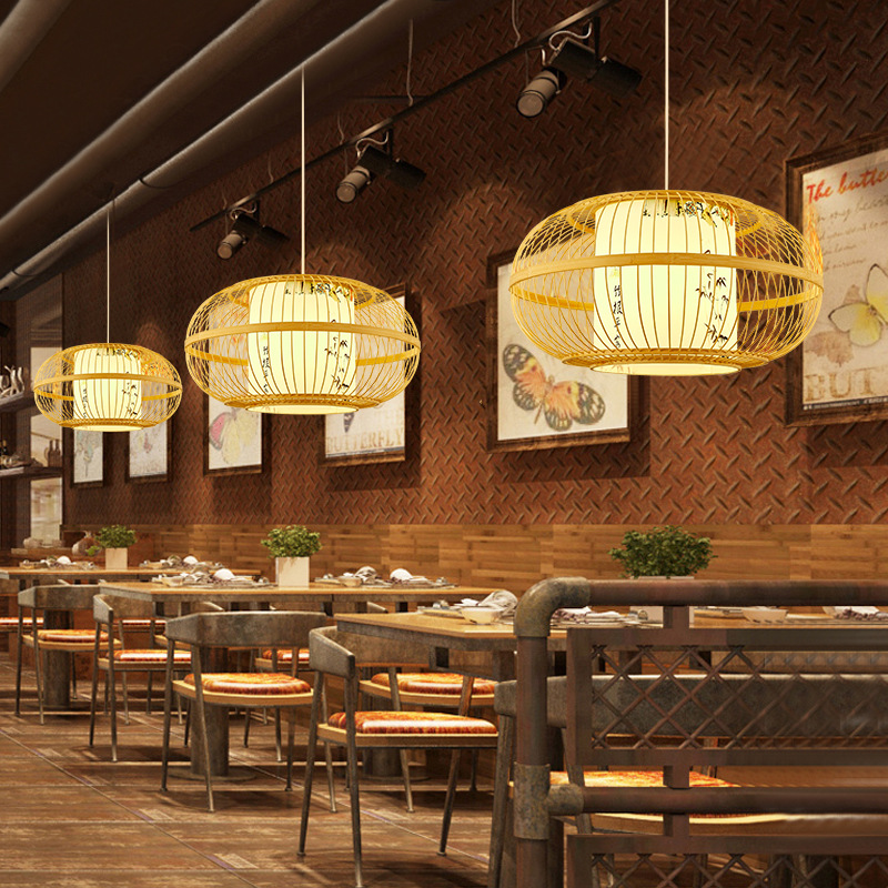 Nuevo chino Zen lámpara de comedor japonés sala de té sala de estar estudio dormitorio araña simple moderno bambú lámparas antiguas