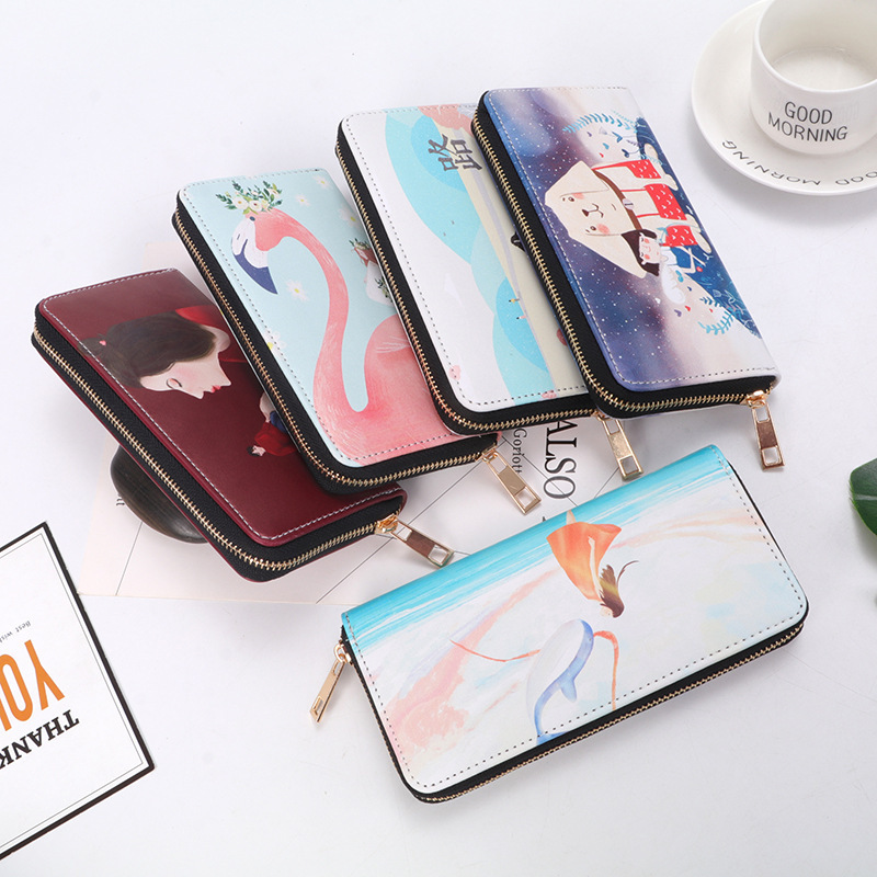 New Genuine Beautiful Illustration Printing Women's PU Leather Copper Zipper Single Pull Bag Clutch Bag Mobile Phone Bag Card Bag Wallet New Genuine Beautiful Illustration Printing Women's PU Leather Copper Zipper Single Pull Bag Clutch Bag Mobile Phone Bag Card Bag Wallet