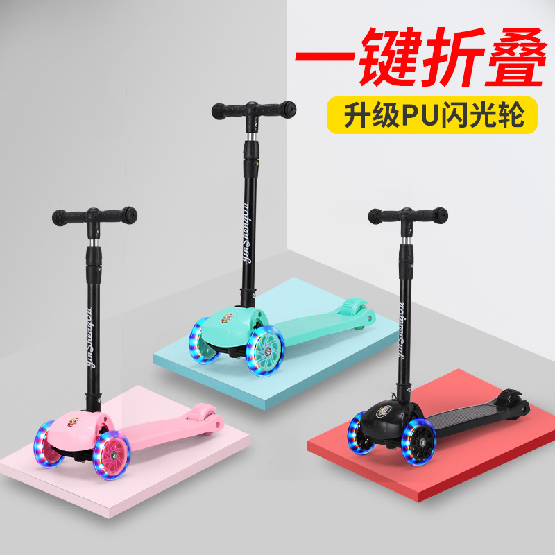 Patinete infantil plegable con luz, cuatro ruedas, para niños 1–12 años