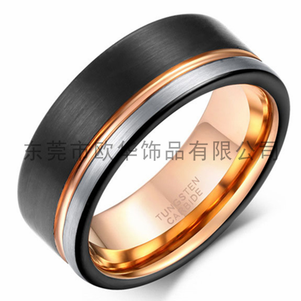 Cross-Border Popular Accessories 857 Tungsten Steel Ring Black + Rose Gold Two-Color Domineering Men's Ring Factory Direct Supply