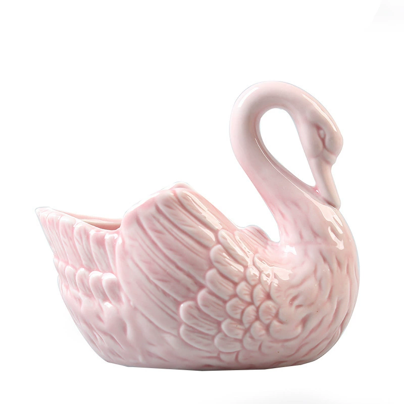 Flowerpot, ceramic swan for office, creative storage system