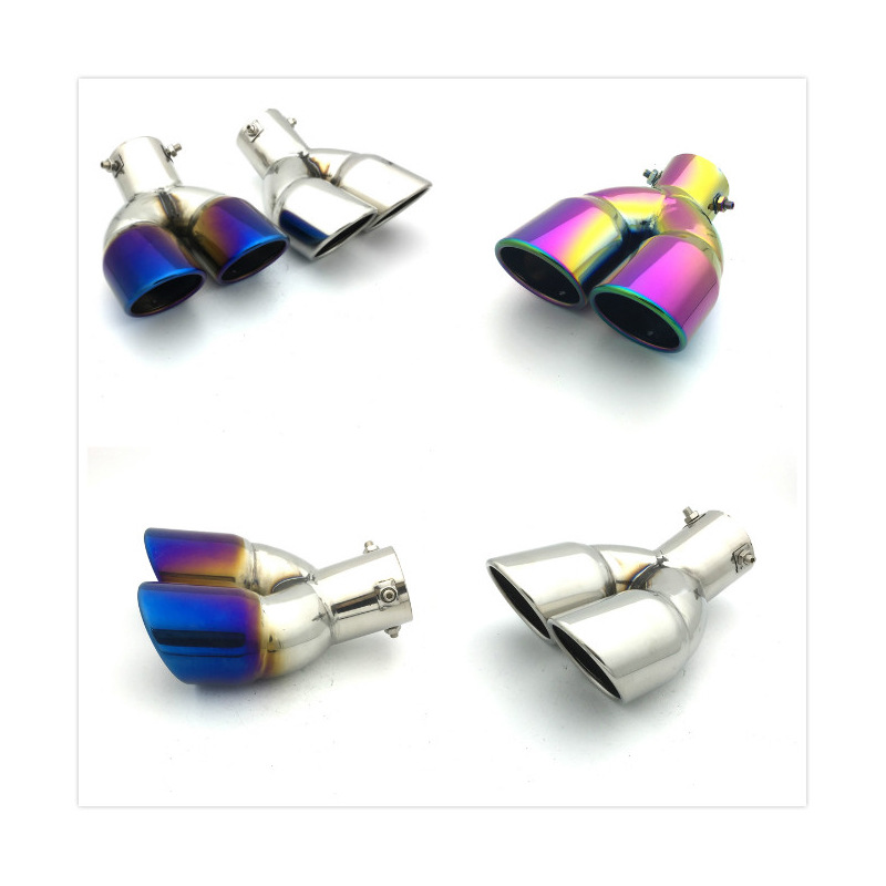 越境自動車通用改造一出二焼藍尾喉ステンレス双管排気管黒チタン直曲マフラー