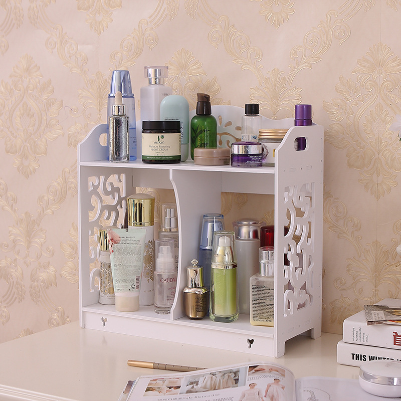 Caja de almacenamiento de cosméticos de escritorio de doble capa baño fregadero de almacenamiento rack tocador caja de almacenamiento