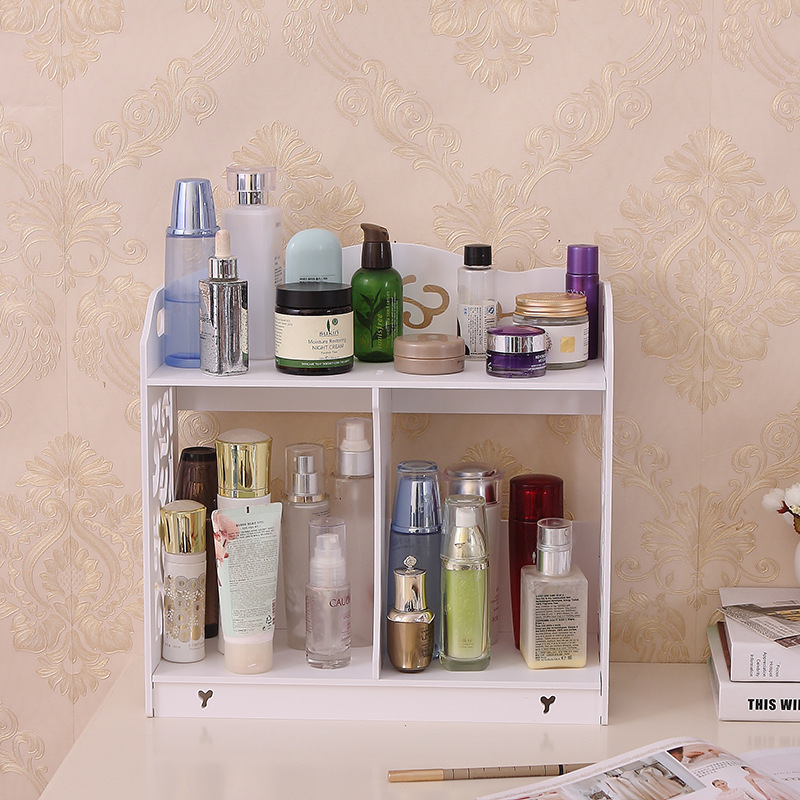 Caja de almacenamiento de cosméticos de escritorio de doble capa baño fregadero de almacenamiento rack tocador caja de almacenamiento