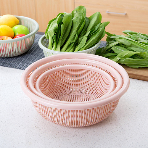 Set of Three Piece Round Hollow Vegetable Drying Basket, Vegetable Drain Screen, Kitchen Fruit Storage Basket, Drain Basket, Vegetable Cleaning Basin