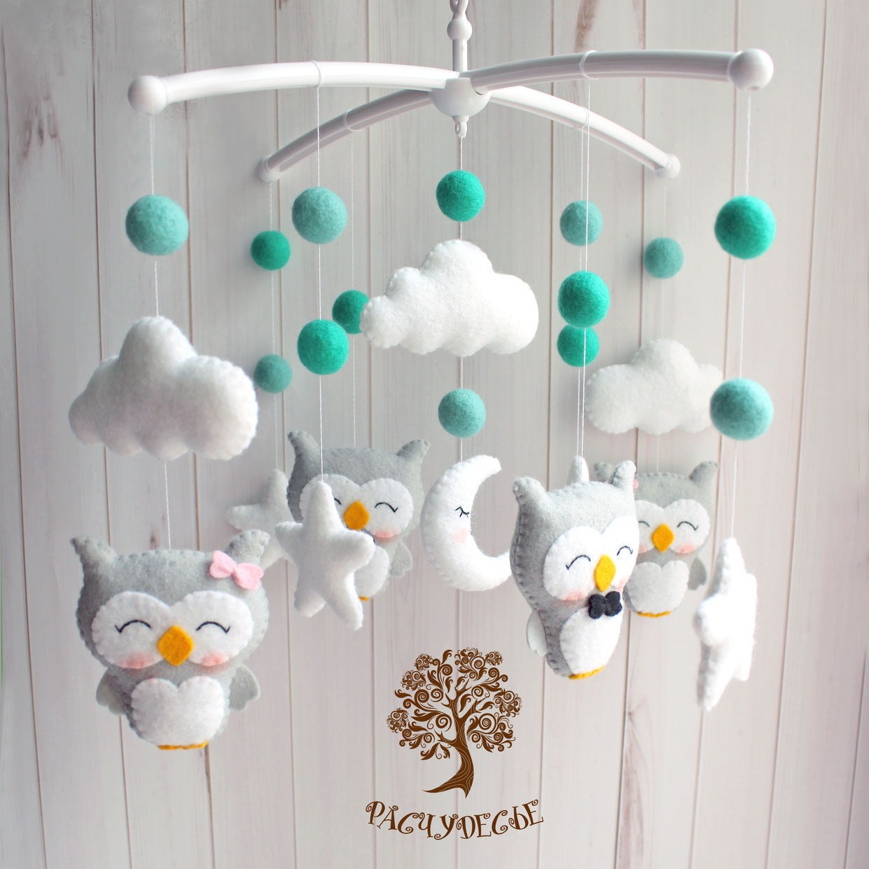Newborn baby crib mobile, owl crib wall hanging, non-woven fabric, soothing baby pendant, newborn gift.