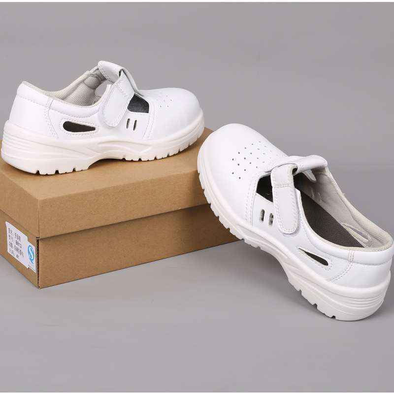 防静电安全鞋防砸白色劳保鞋钢头无尘工作鞋PU透气面包厂工作凉鞋
