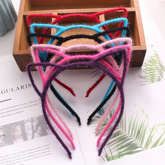 韓國糖果色貓耳朵頭箍 創意毛絨金屬發箍 節日演唱會表演飾品批發