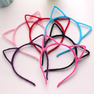 Korean Candy Color Cat Ear Headband Creative Plush Metal Headband Festival Concert Performance Jewelry Wholesale
