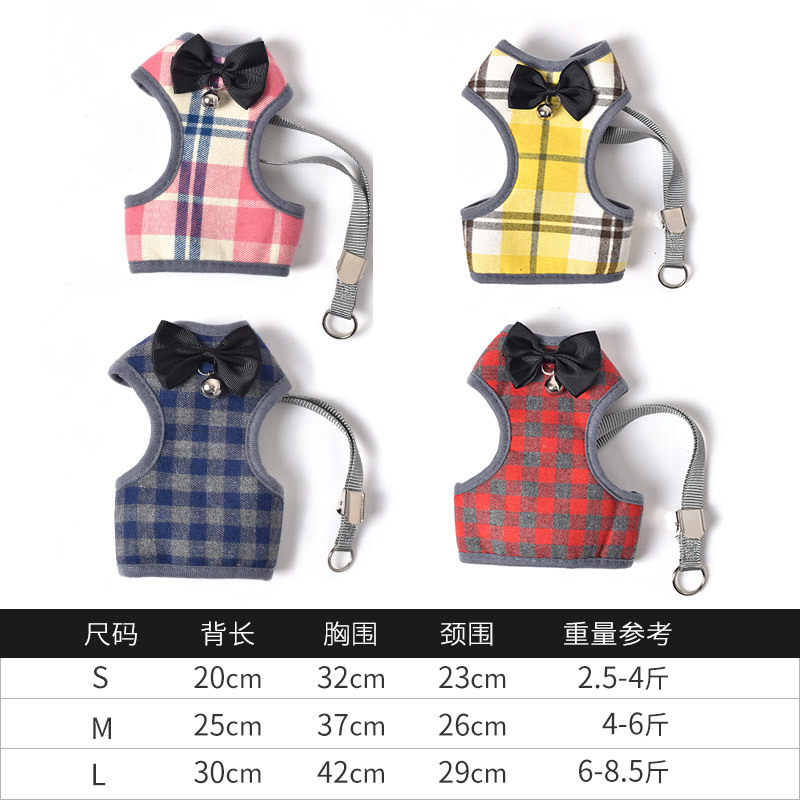 Nuevos suministros para mascotas cuerda de tracción pequeño perro gato chaleco transpirable correa del pecho Plaid moda coreana tractor