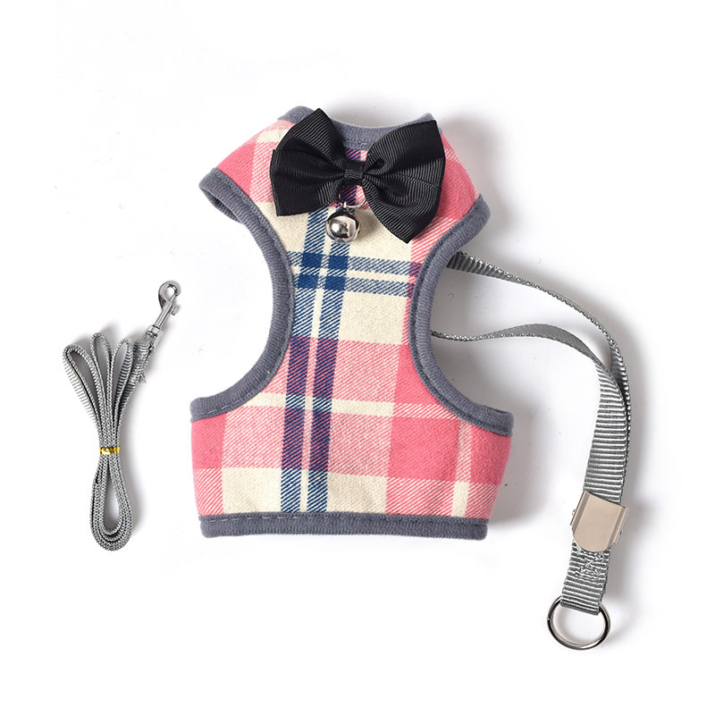 Nuevos suministros para mascotas cuerda de tracción pequeño perro gato chaleco transpirable correa del pecho Plaid moda coreana tractor