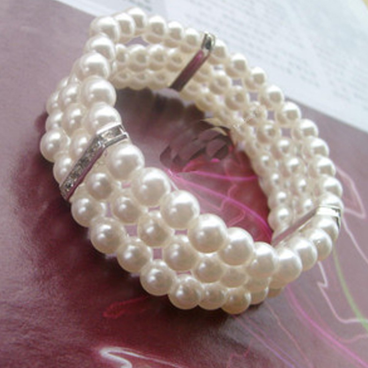 Moda ol tres capas rhinestone perla pulsera elegante flash diamante multi-capa pulsera elástica Taobao pulsera al por mayor