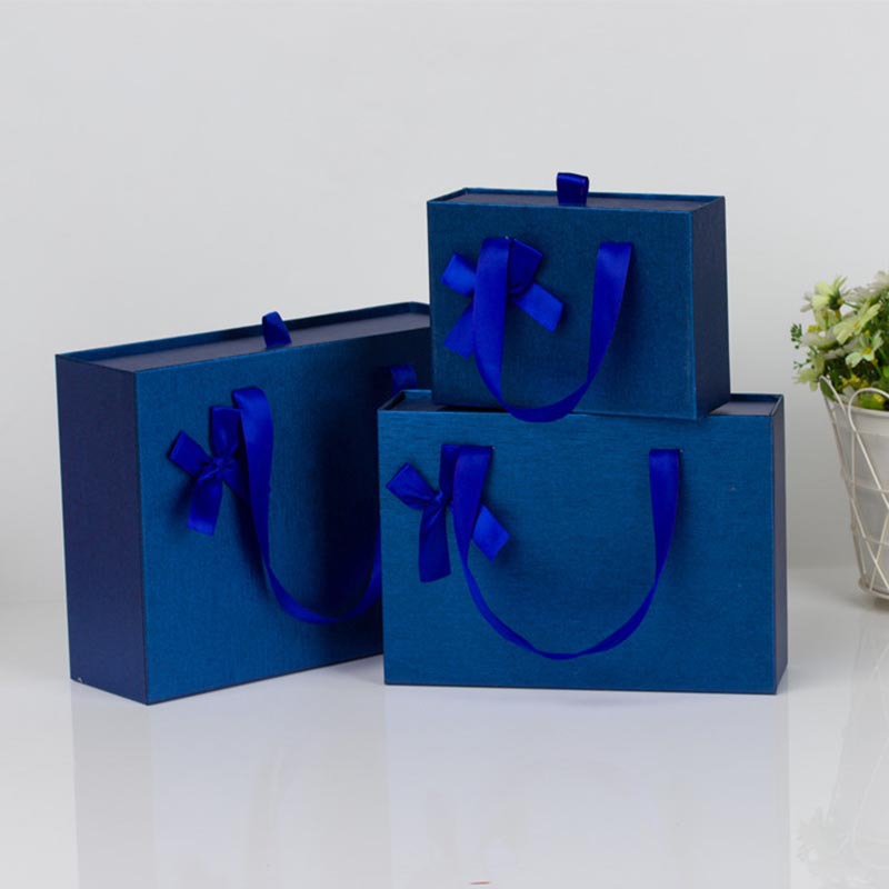 深蓝色精美丝巾帽子短袖抽屉式礼品盒 商务手提伴手礼衣服包装盒