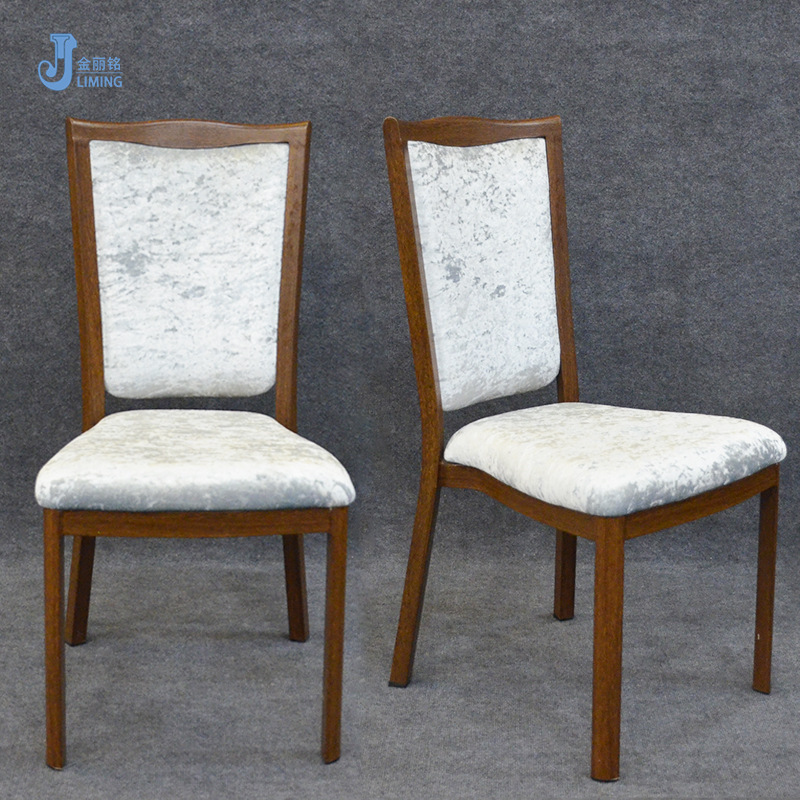 Suministro directo de fábrica personalizada comida occidental imitación silla de madera restaurante imitación silla trasera de madera Hotel aleación de aluminio silla suave de metal