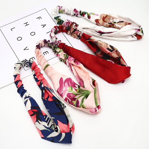 Wholesale Korean Spring and Summer Cross Elastic Hairband Chiffon Silk Hairband Women's Headband Hair Accessory Sport Face Washing Headwear 