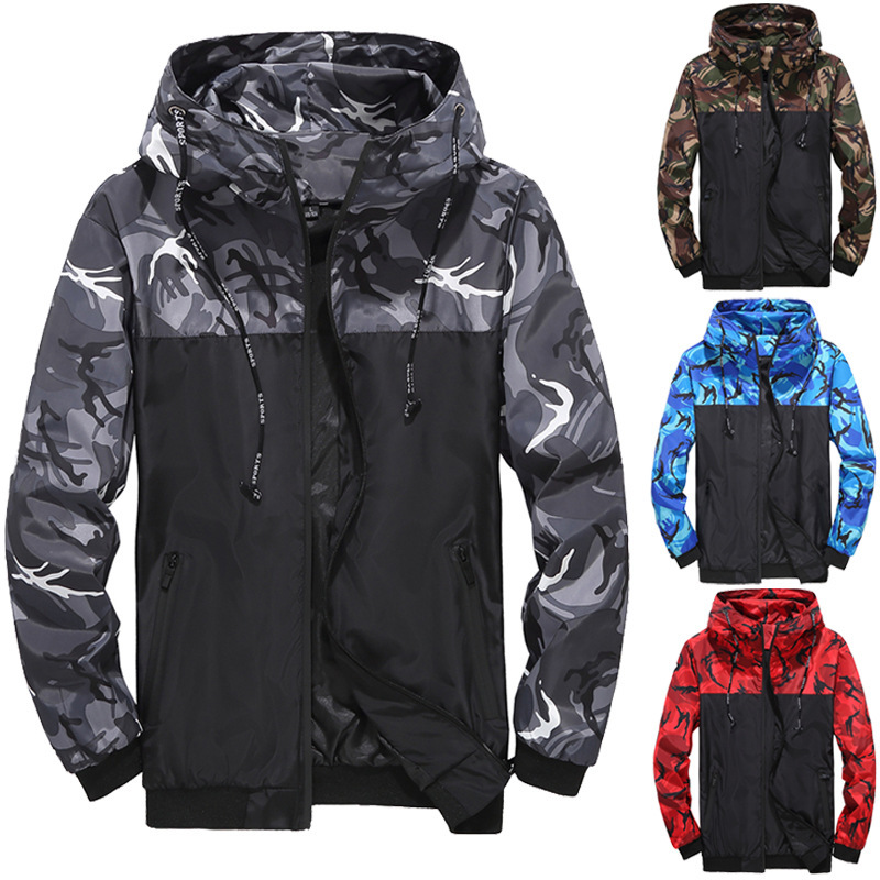 Men's Export Jacket Camouflage Jacket Workwear Hooded Color Matching New Youth Cross-Border Wish Amazon Custom Logo