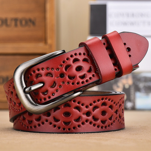 Ladies Genuine Leather Belt with Korean Style Hollow Needle Clasp Belt for Women, No-Hole Belt