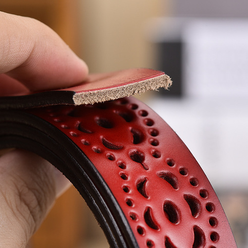 Ladies Genuine Leather Belt with Korean Style Hollow Needle Clasp Belt for Women, No-Hole Belt