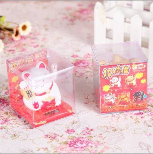 Small waving hand lucky cat, solar powered waving feng shui cat, creative textured car ornaments, gifts and gifts