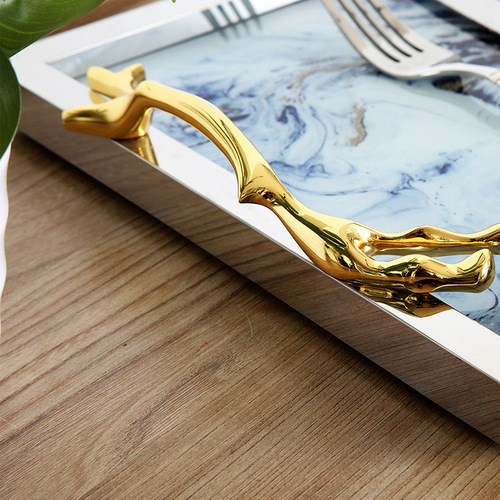European simple metal glass tray light luxury agate ornaments model room decoration living room coffee table storage ornaments