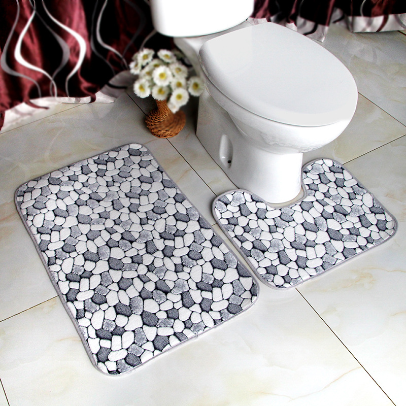 Coral Fleece Pebbles Toilet Mat Two-piece Bathroom Absorbent Non-slip Plush Mat Toilet Foot Mat Door Mat