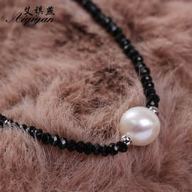 艾祺燕8-9mm淡水珍珠单颗珍珠项链光晶石锁骨链饰品一件代发