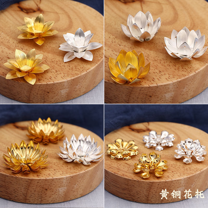 Spot wholesale diy Lotus Lotus Multi-layer three-dimensional flower antique handmade brass hairpin step material