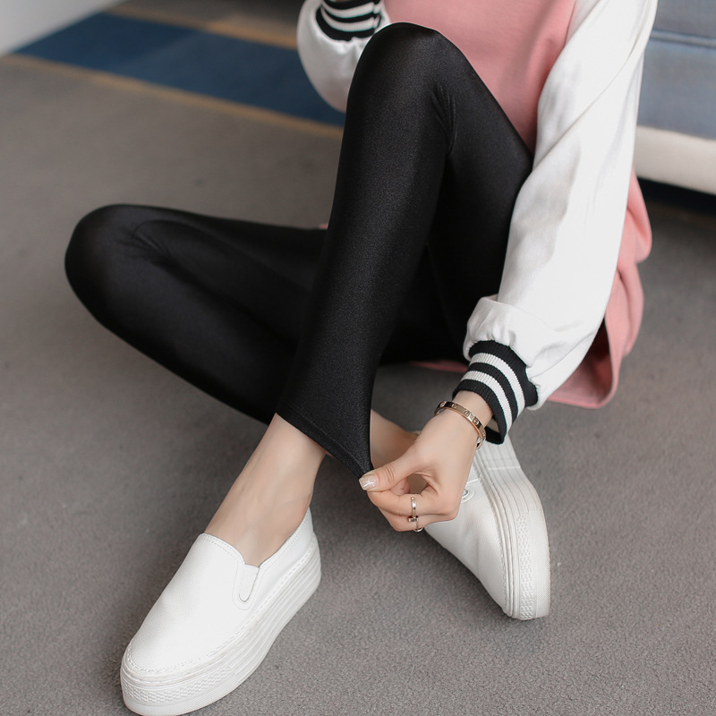 Spring and Autumn Thin Glossy Leggings Women's Plus Size Nine-point Glossy Pants Capri Tight Outer Wear Skinny Pants Foot Pants