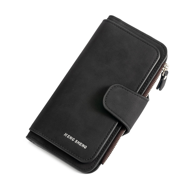 Nueva Cartera de mujer estilo coreano hebilla grande tres veces moda bolso de mujer multi-Tarjeta Cartera de mujer esmerilada tela de dos colores