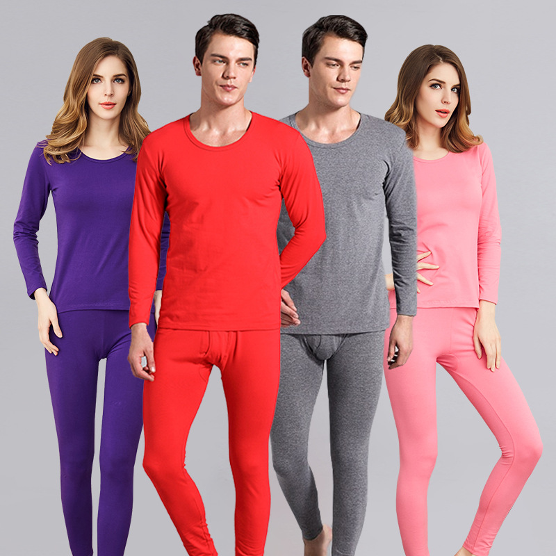 Water fox men and women long Johns set spring and autumn warm underwear set combed cotton Lycra home set